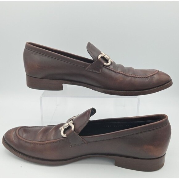 SALVATORE FERRAGAMO BROWN HORSE BIT MENS LOAFER DRESS SHOE VIBRAM SIZE 10D - Picture 2 of 11